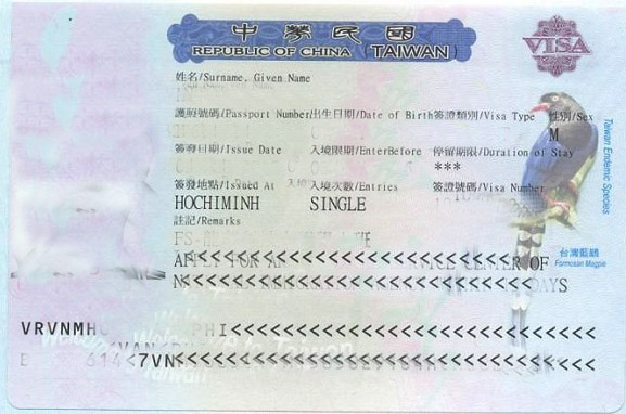 Thủ tục xin visa Đài Loan